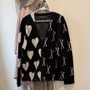 All Saints Black and White Heart Cardigan